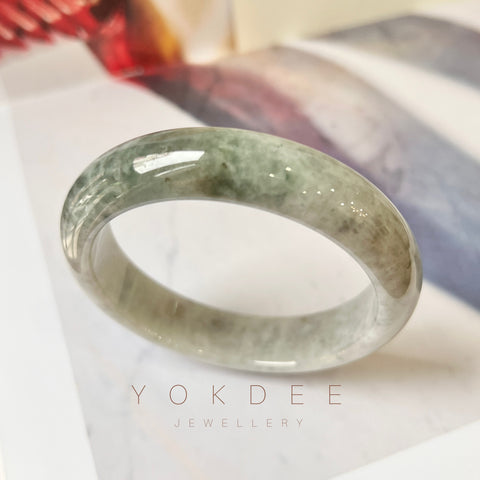 55.9mm A-Grade Natural Grey Jadeite Modern Round Bangle No.330082