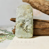 Icy A-Grade Grey Jadeite Pendant with Carvings (Cherry Blossom and Sparrows) No.170853