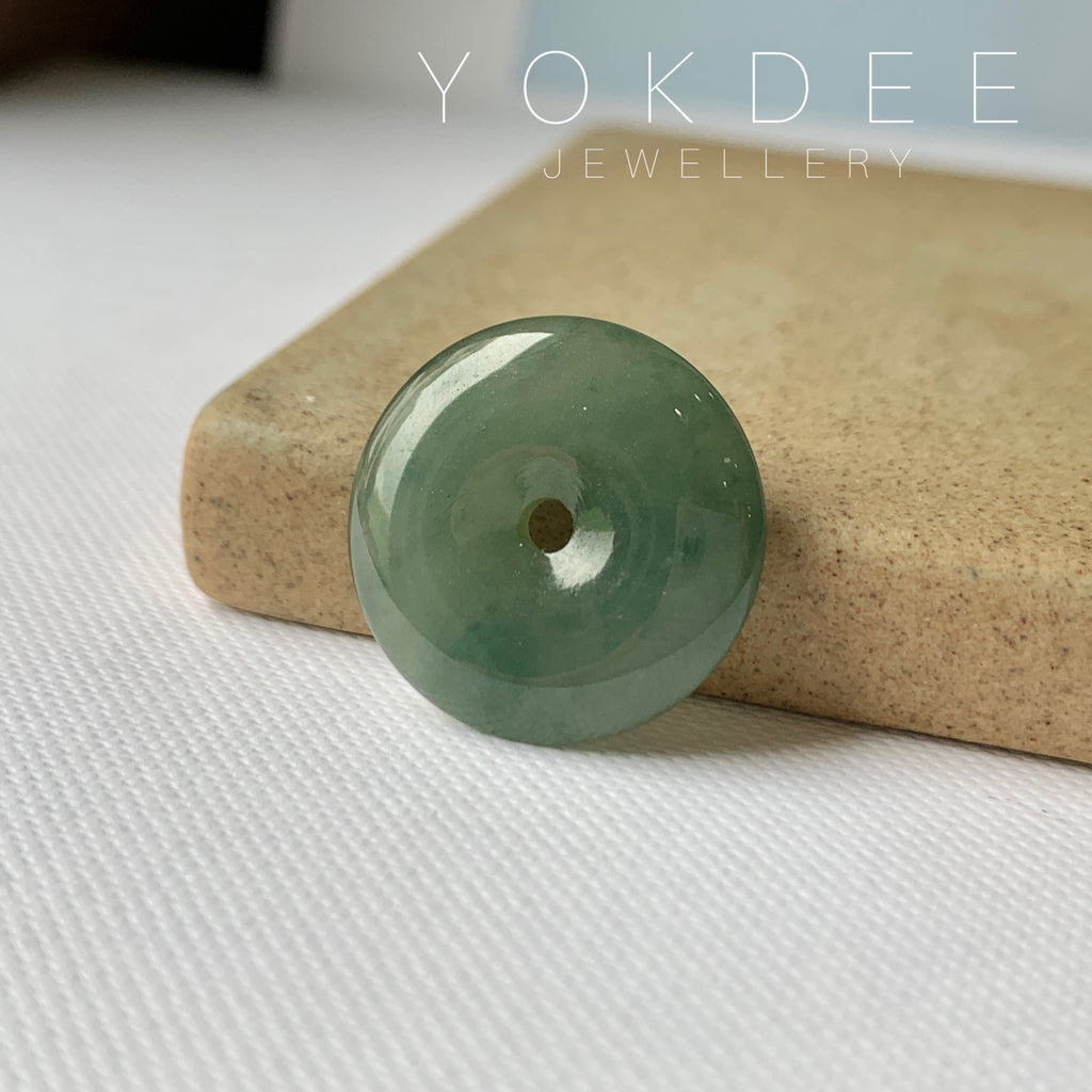 A-Grade Natural Bluish Green Jadeite Donut Pendant No.171305