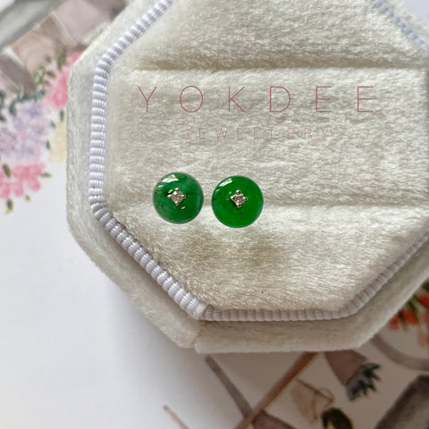 SOLD OUT: A-Grade Natural Imperial Green Jadeite Donut Earring Studs No.180635