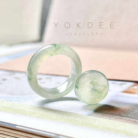 17mm A-Grade Natural Light Green Jadeite Abacus Ring Band and Donut Set No.162305