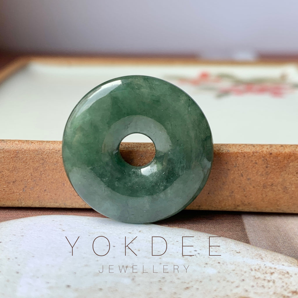 A-Grade Natural Dark Green Jadeite Donut Pendant No.220571