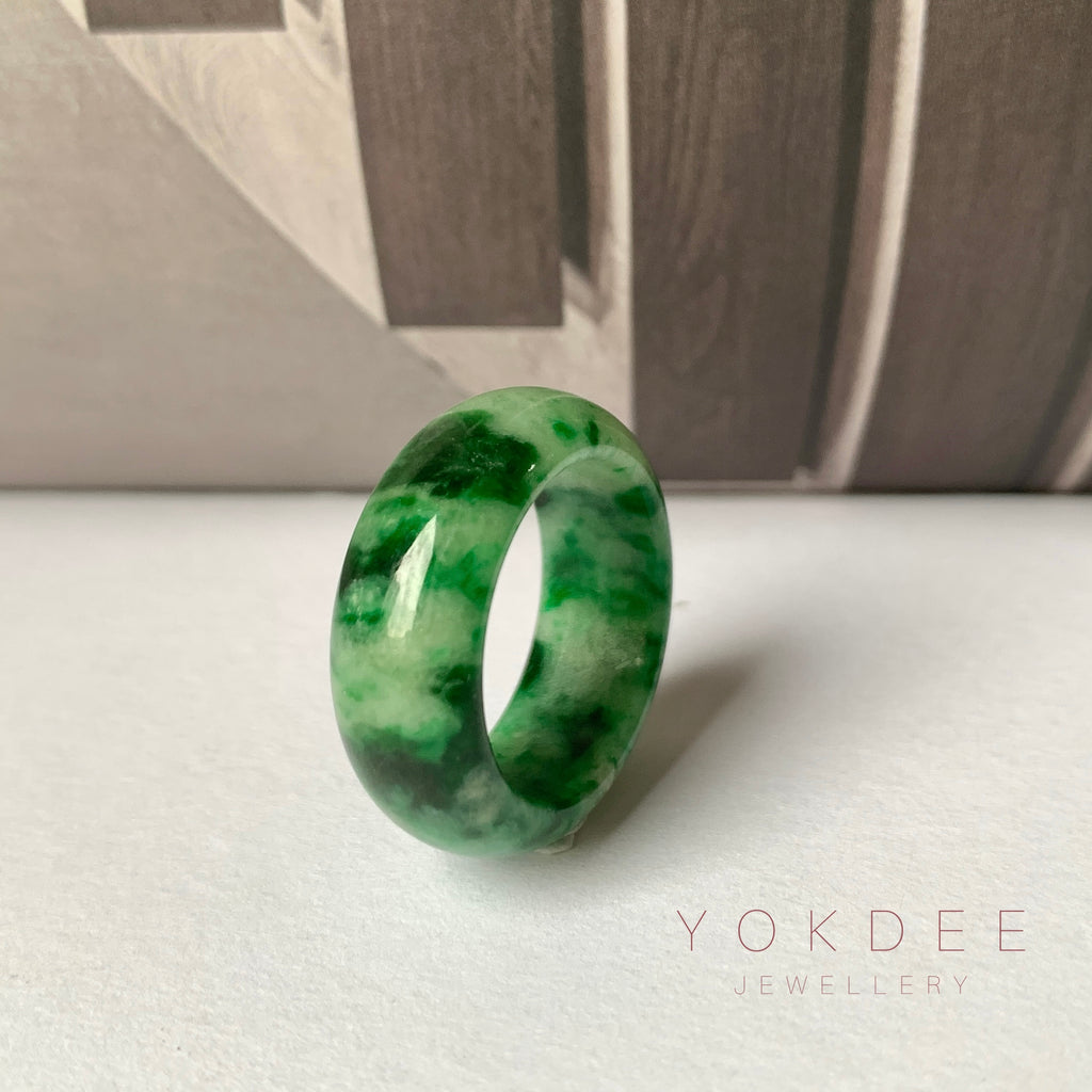 18.2mm A-Grade Natural Floral Imperial Jadeite Abacus Ring Band No.162219C