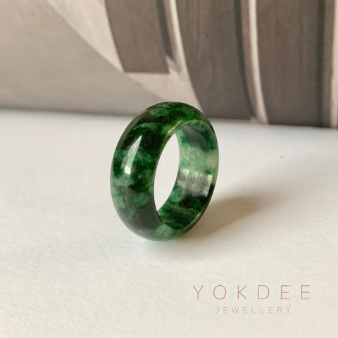 SOLD OUT: 18.1mm A-Grade Natural Floral Imperial Jadeite Abacus Ring Band No.162219D