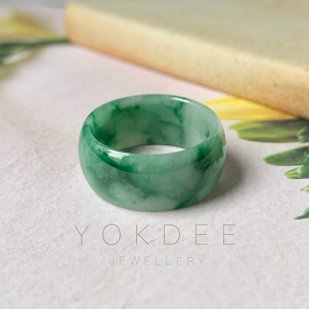 18.2mm A-Grade Natural Floral Imperial Green Jadeite Ring Band No.162175