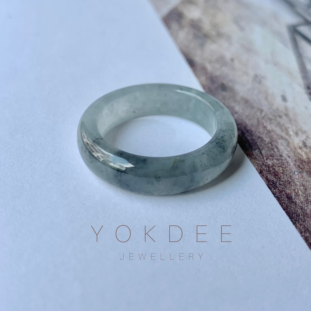 17.9mm A-Grade Natural Greyish Green Jadeite Ring Band No.162255