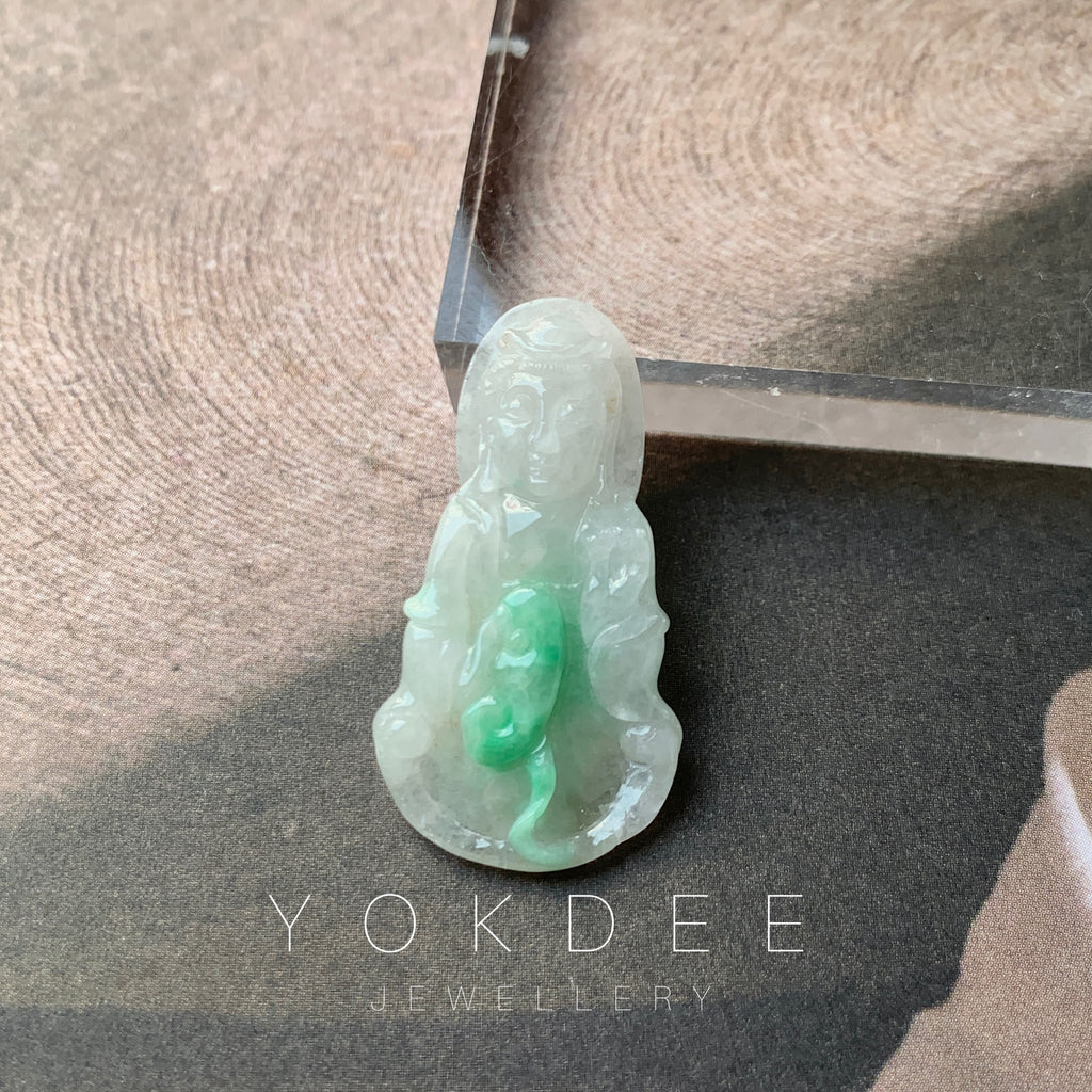 A-Grade Natural Moss on Snow Jadeite Goddess of Mercy Pendant No.170790