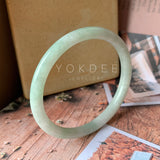 56mm A-Grade Natural Moss on Snow Jadeite Traditional Oval Bangle No.151910