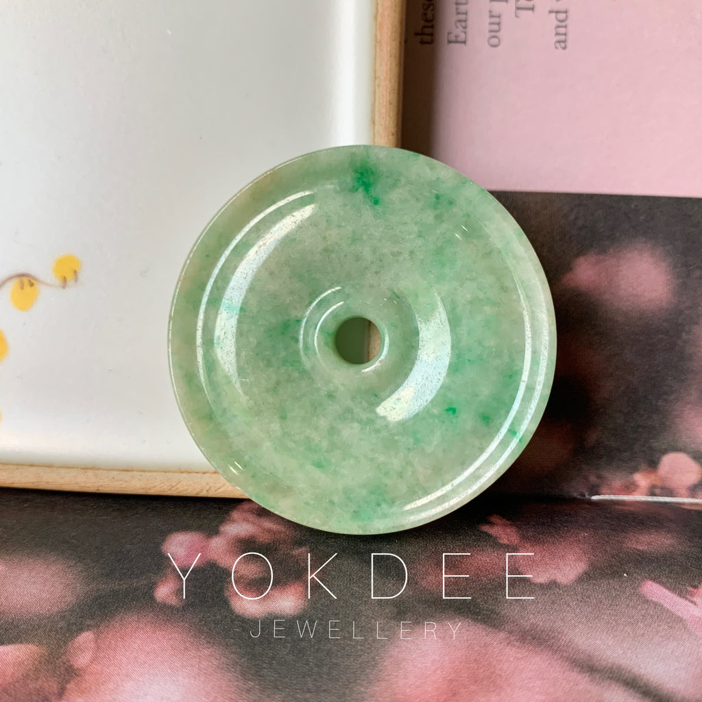 A-Grade Natural Moss on Snow Jadeite Donut Pendant No.170918