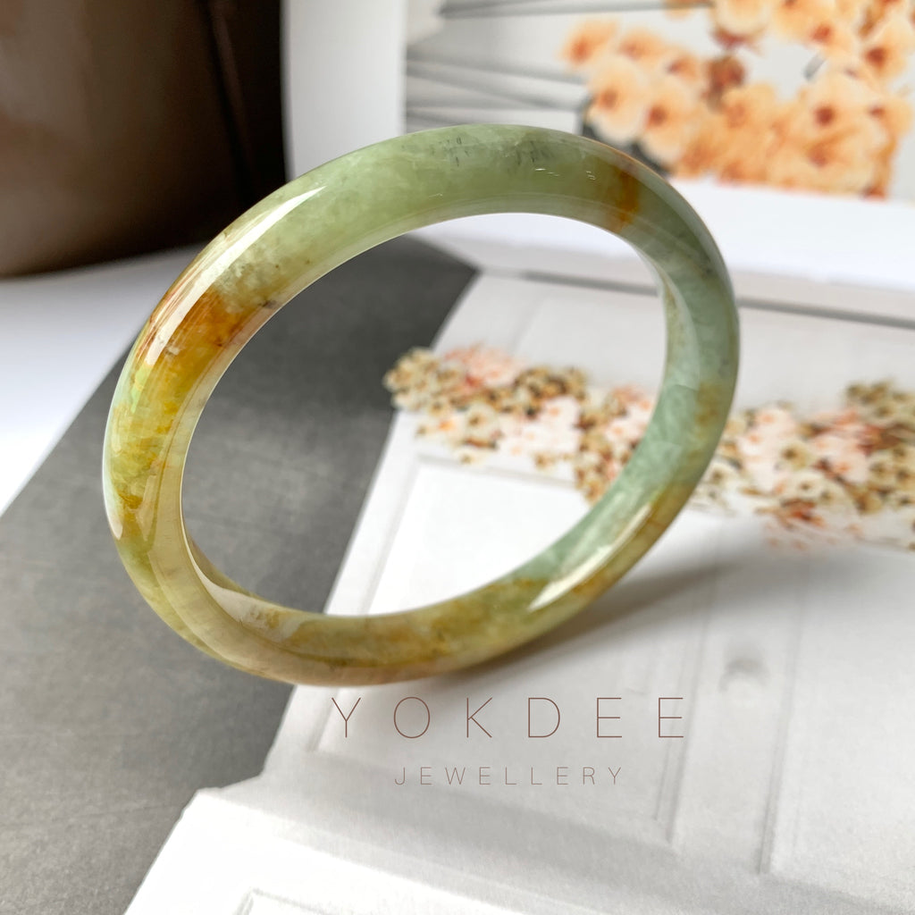 53.8mm A-Grade Natural  Earthy Tone Jadeite Modern Round Bangle No.330015