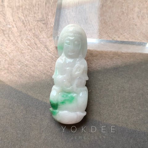 A-Grade Natural Moss on Snow Jadeite Goddess of Mercy Pendant No.170792