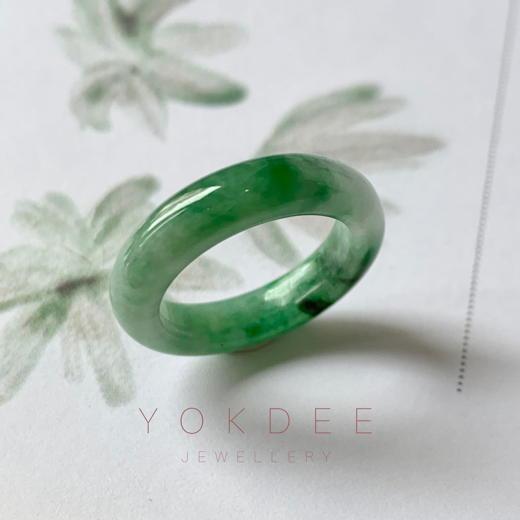 SOLD OUT: 16.2mm A-Grade Natural Imperial Floral Jadeite Abacus Ring Band No.161526