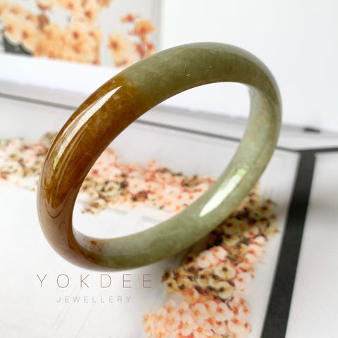 SOLD OUT: 58.2mm A-Grade Natural  Earthy Tone Jadeite Modern Round Bangle No.151115