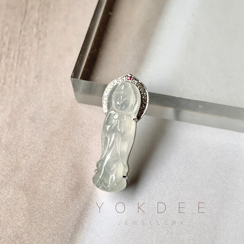 Icy A-Grade Natural Jadeite Goddess of Mercy Pendant No.171935
