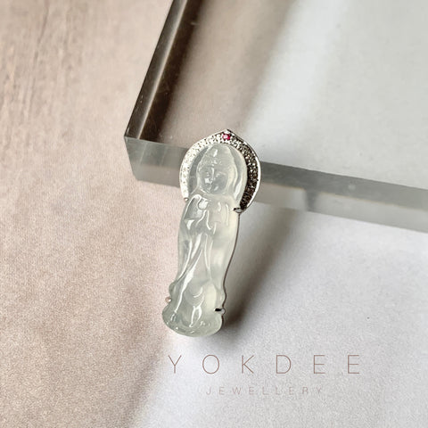 Icy A-Grade Natural Jadeite Goddess of Mercy Pendant No.171935