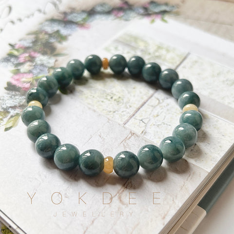 8.8mm A-Grade Natural Blue and Yellowish Brown Jadeite Beaded Bracelet No.190357