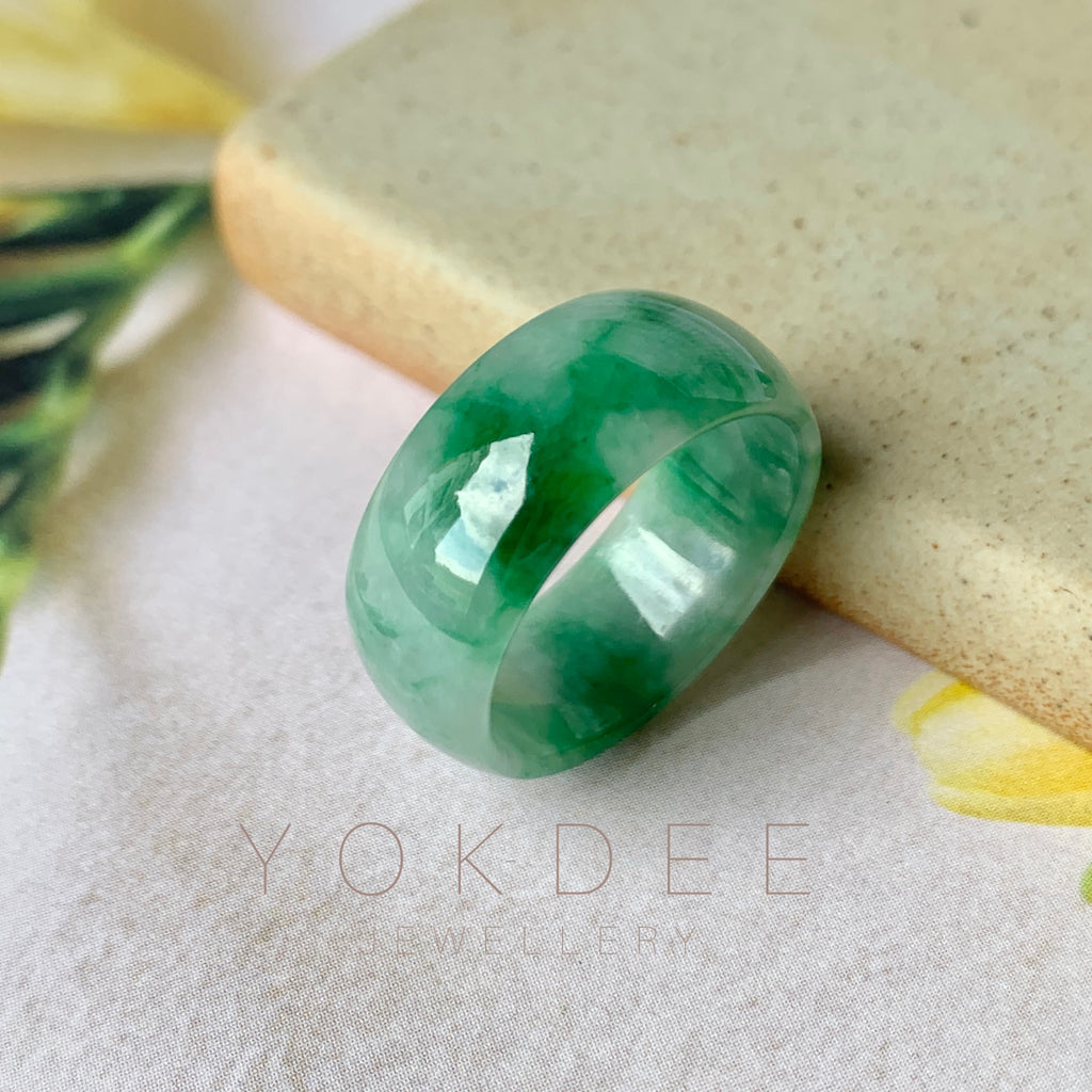 SOLD OUT: 18.2mm A-Grade Natural Floral Imperial Green Jadeite Ring Band No.162174