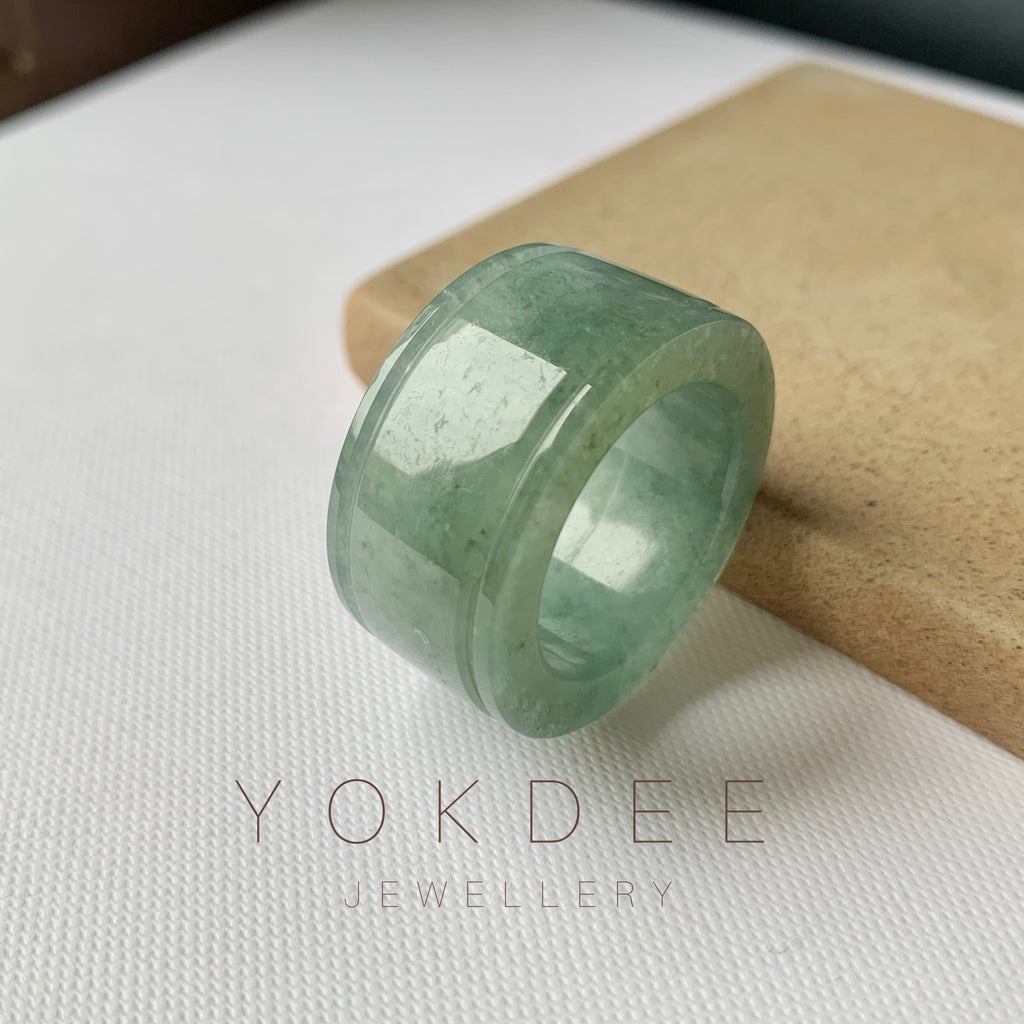 20.2mm A-Grade Natural Bluish Green Jadeite Archer Ring Band No.162250