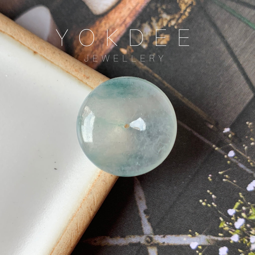 SOLD OUT: Icy A-Grade Natural Floral Blue Jadeite Donut Pendant No.171751