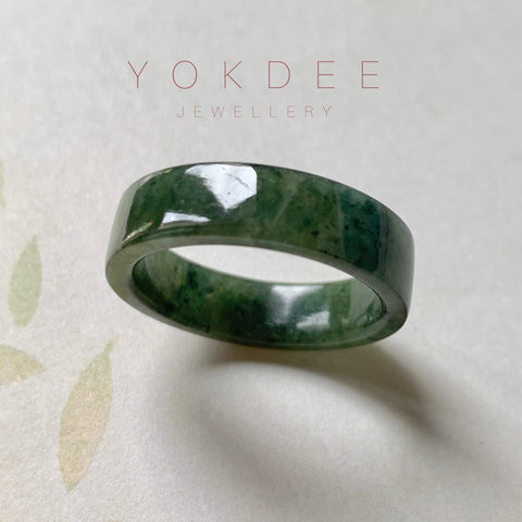 SOLD OUT: 20.4mm A-Grade Natural Bluish Green Jadeite Abacus Ring Band No.162122