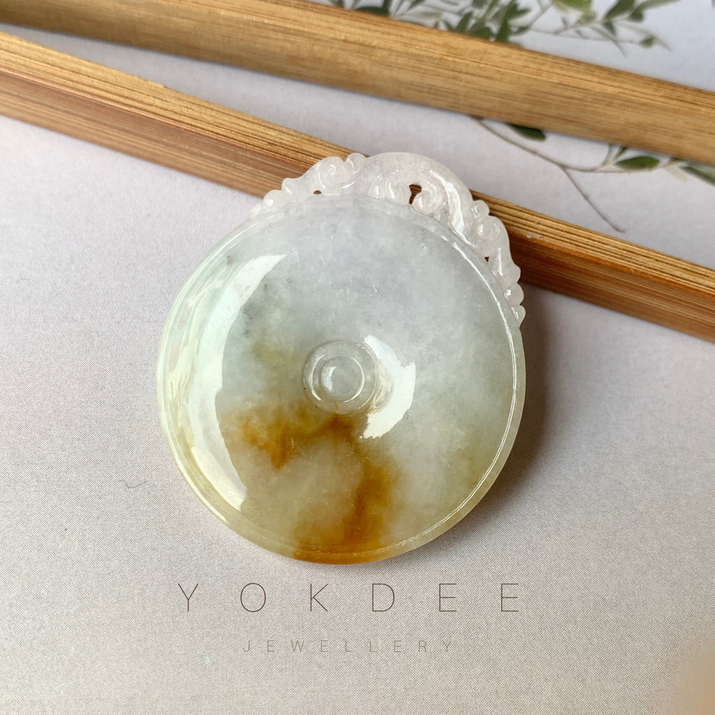 A-Grade Natural Tri-Colour Jadeite Donut with Ruyi Craving Pendant No.171942