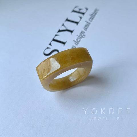 20.2mm A-Grade Natural Yellow Jadeite Saddle Loaf Ring Band No.162264