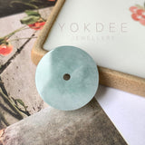 A-Grade Natural Bluish Green Jadeite Donut Pendant No.170904