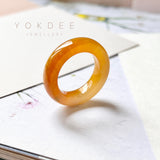 SOLD OUT: 19.8mm A-Grade Natural Reddish Yellow Jadeite Abacus Ring Band No.171310