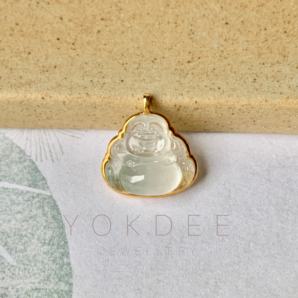 Highly Icy A-Grade Natural Jadeite Buddha Pendant (18k Gold) No.171549