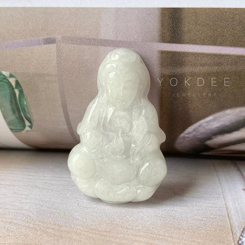 A-Grade Natural White Jadeite Goddess of Mercy Pendant No.600185