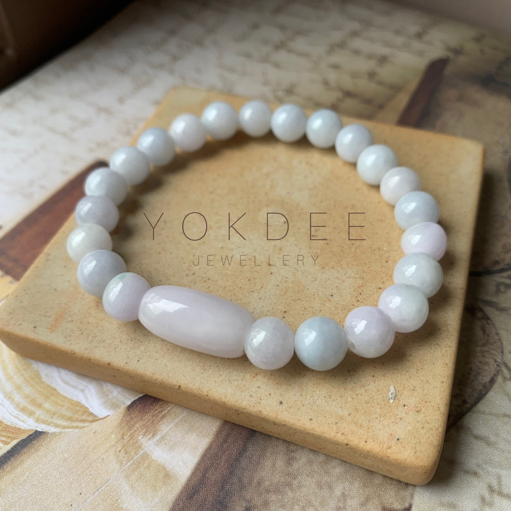 SOLD OUT - 8.5mm A-Grade Natural Lilac Jadeite Beaded Bracelet with Barrel No.190333