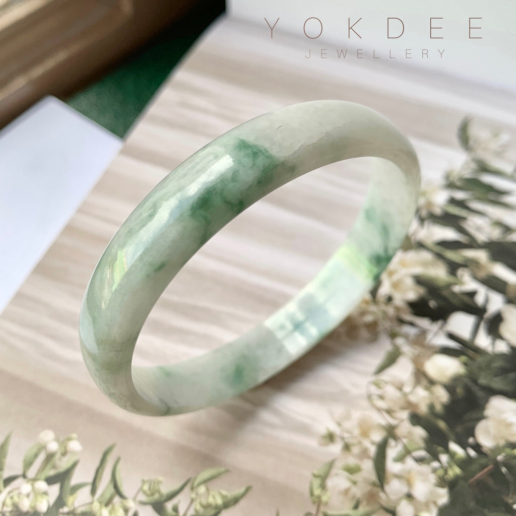 55.2 mm A-Grade Natural Floral Jadeite Modern Round Bangle No.151765