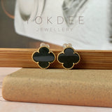 A-Grade Natural Omphacite Jadeite Clover Earring Stud No.180448