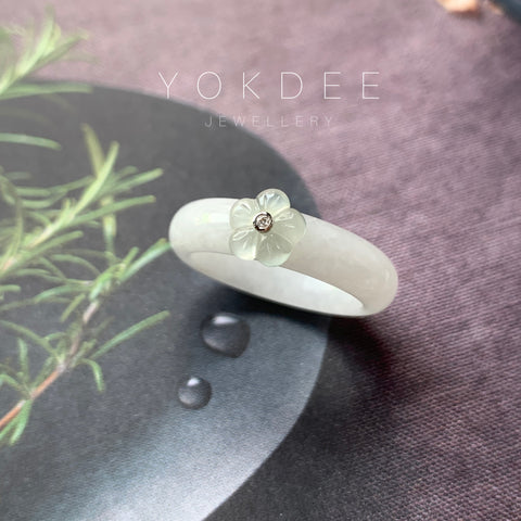 SOLD OUT: 19.2mm A-Grade Natural Jadeite Bespoke Joseon Ring (Sakura Flower) No.162269