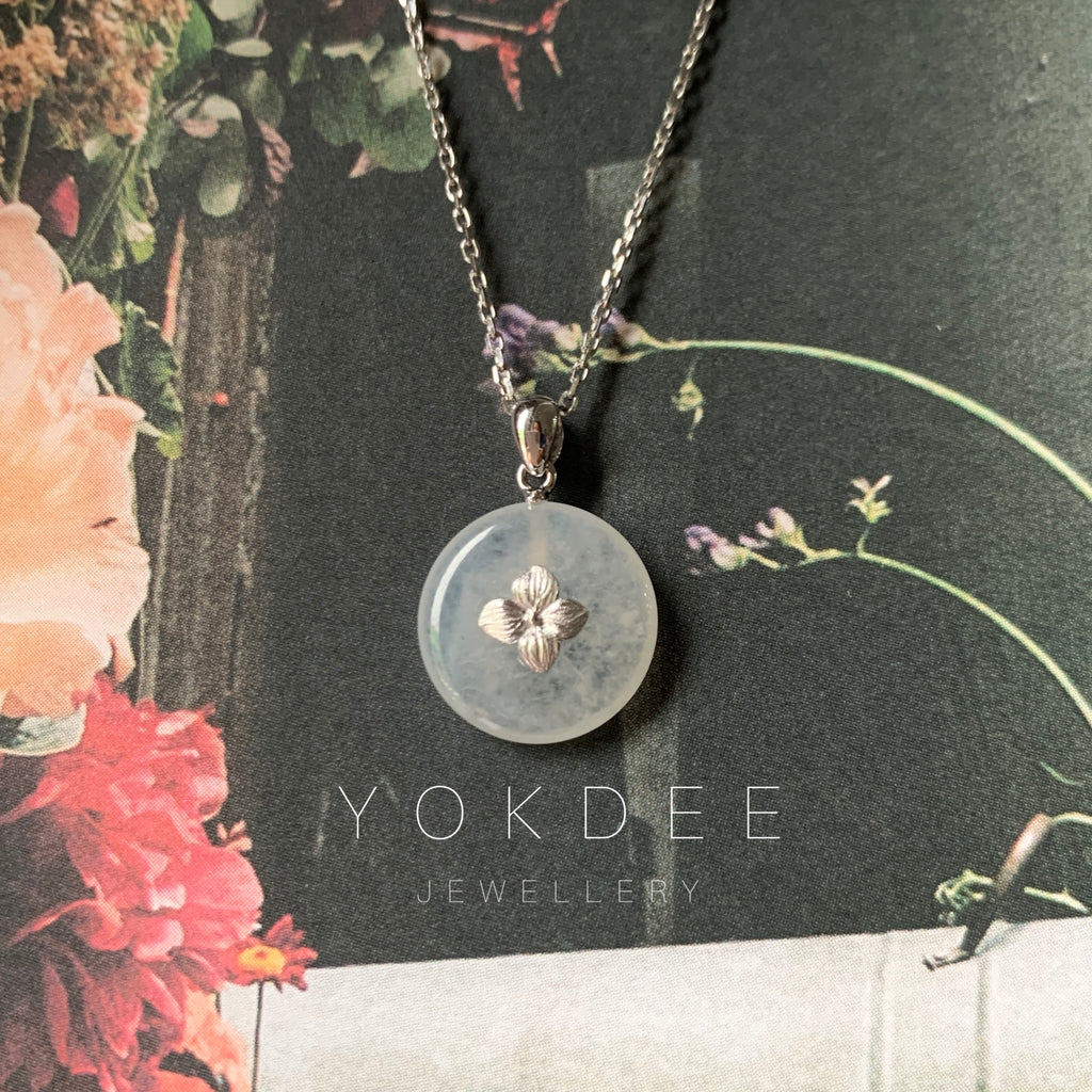 SOLD OUT: Icy A-Grade Jadeite Bespoke Donut Pendant (Hydrangea Flower) No.171906