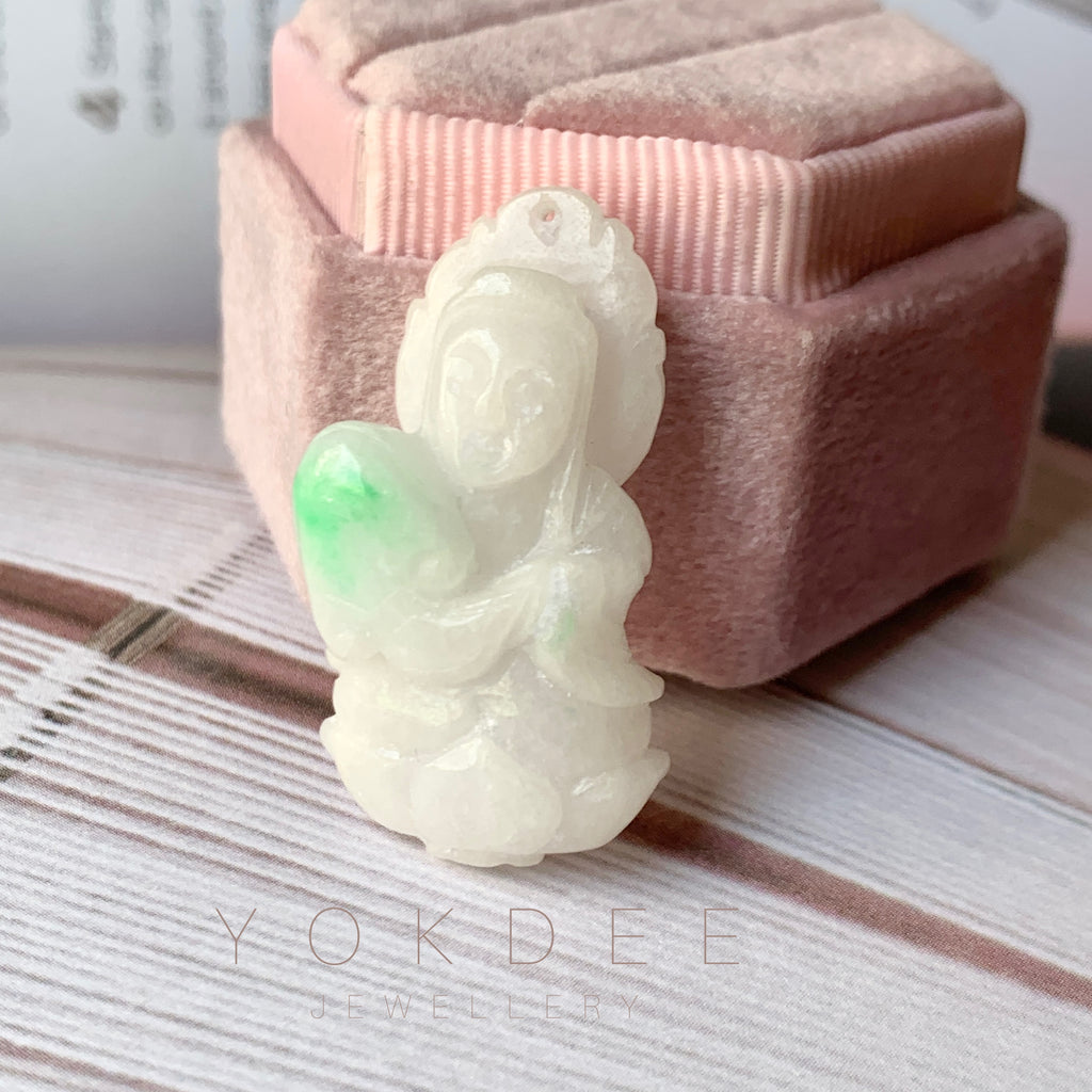 A-Grade Natural Moss on Snow Jadeite Goddess of Mercy Pendant No.600184