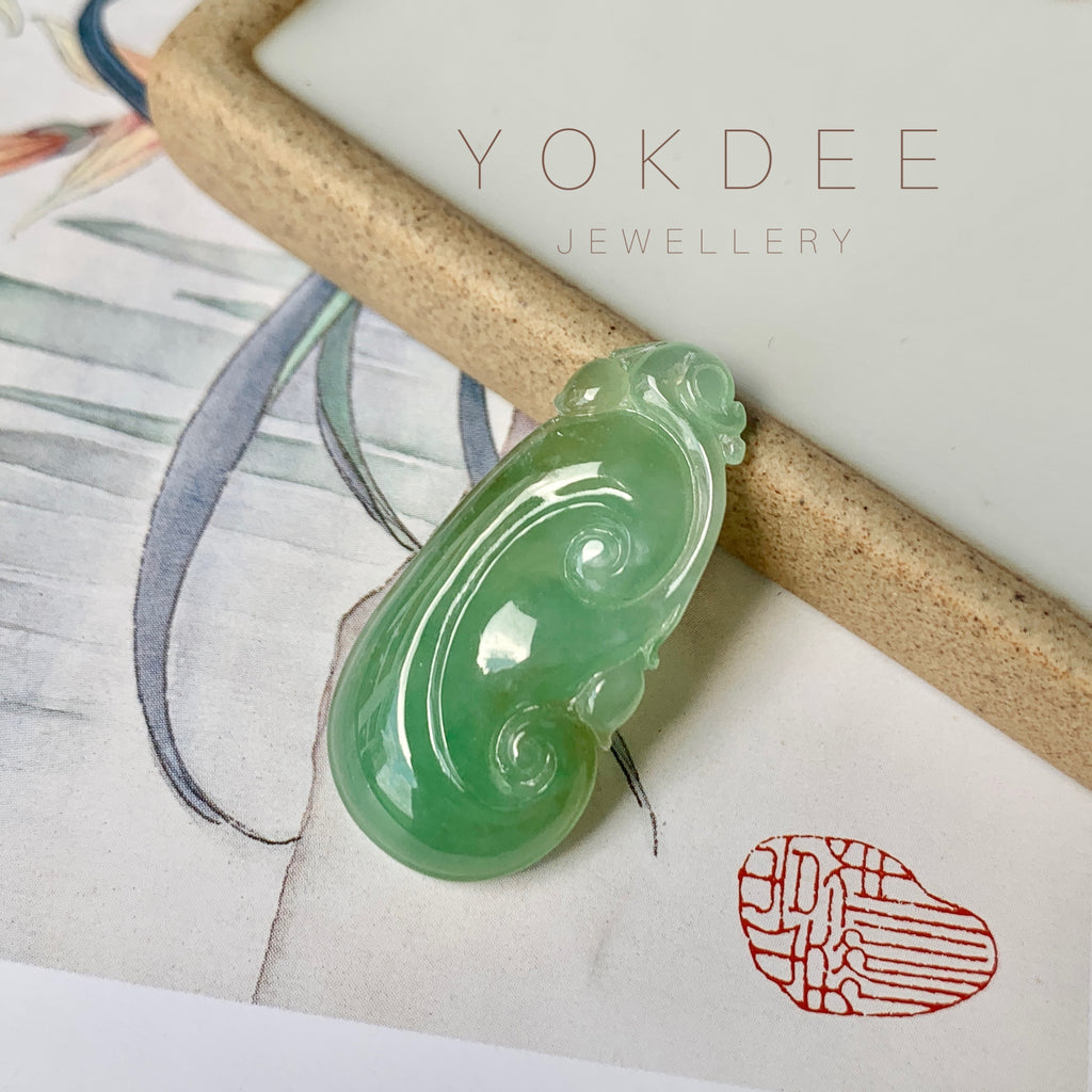 A-Grade Natural Green Jadeite Ruyi Pendant No.170818