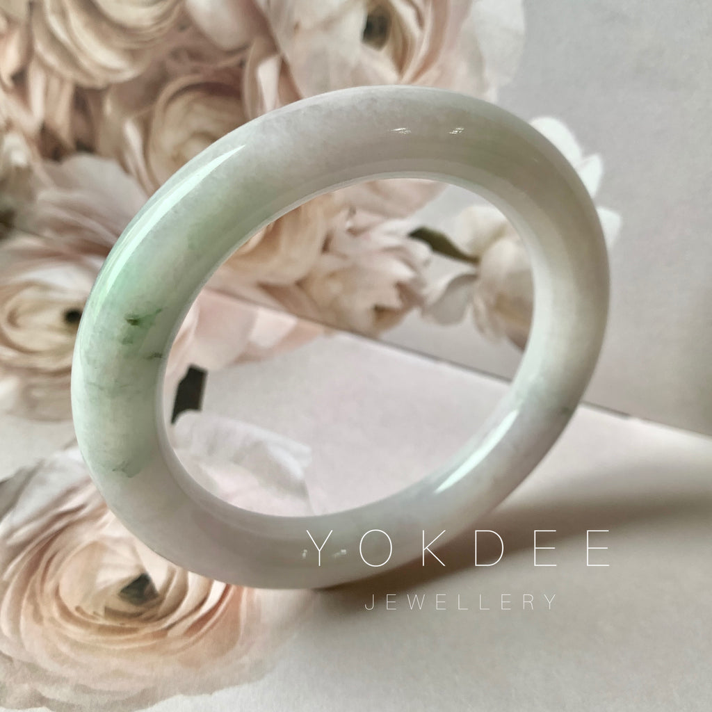 54.8mm A-Grade Natural Lilac Floral Jadeite Traditional Round Bangle No.330070