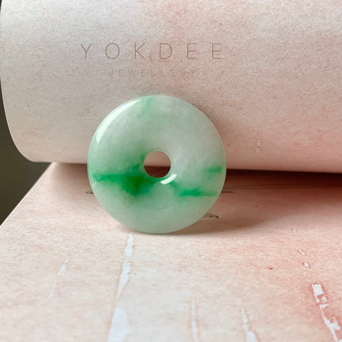 SOLD OUT : A-Grade Natural Moss on Snow Jadeite Donut Pendant No.171944