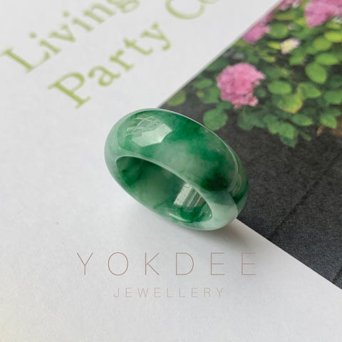 15.2mm A-Grade Natural Floral Imperial Green Jadeite Ring Band No.162168