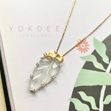 Glassy A-Grade Jadeite Leaf Pendant (Golden Ginkgo) No.171938