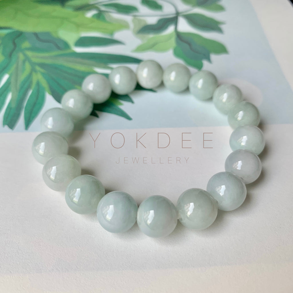 10.2mm A-Grade Natural Light Green Jadeite Beaded Bracelet No.190327