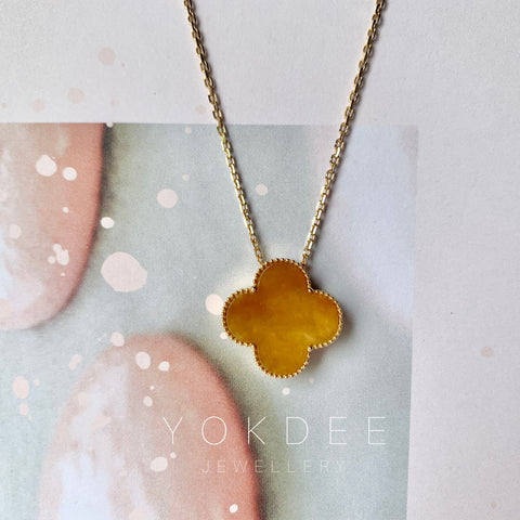 A-Grade Natural Yellow Jadeite Bespoke Clover Pendant No. 171916