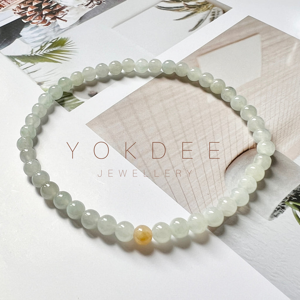5.6mm A-Grade Natural Light Green Jadeite Beaded Bracelet No.190364