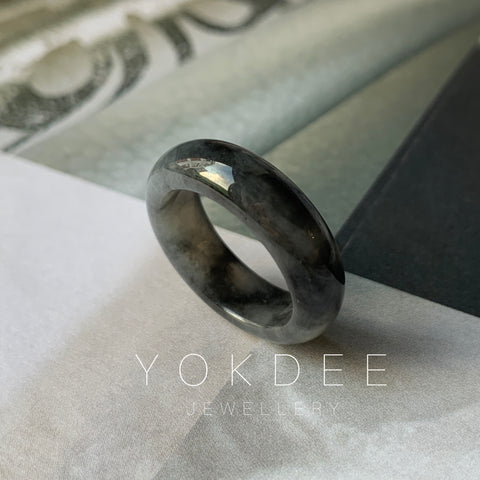 SOLD OUT: 17.3mm A-Grade Natural Black Jadeite Ring Band No. 162156