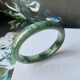 48.7mm A-Grade Natural Floral Bluish Green Jadeite Modern Oval Bangle No.151934