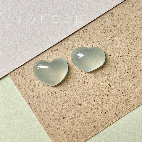 SOLD OUT: Icy 4.6 cts A-Grade Natural Faint Green Jadeite Heart Shape Pair No.180634