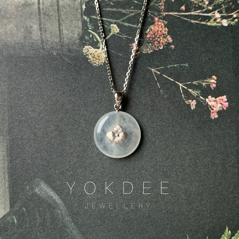 SOLD OUT - Icy A-Grade Jadeite Bespoke Donut Pendant (Hydrangea Flower) No.171905