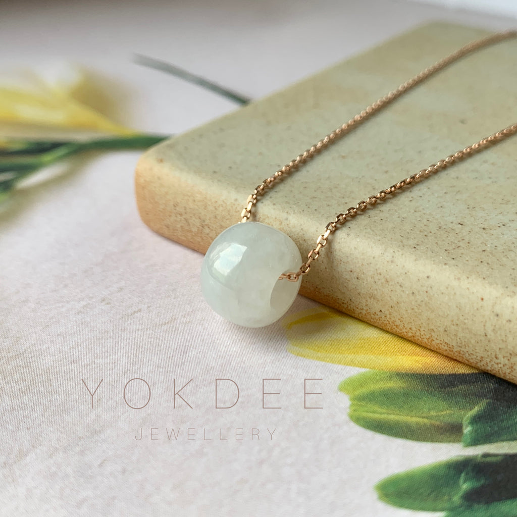 A-Grade Natural White Jadeite Barrel Pendant No.171658