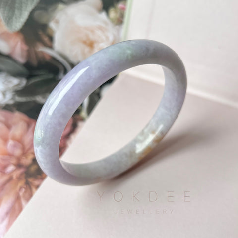 55.3mm A-Grade Natural Lavender Jadeite Modern Round Bangle No.151837